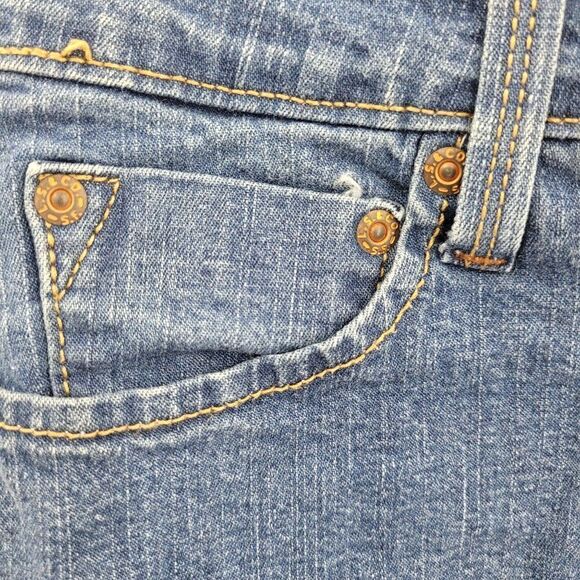 Levi's Upcycled Bleached Cutoff Jean Shorts 4 Mid Rise Stretch 5 Pocket Raw Hem - Picture 5 of 14